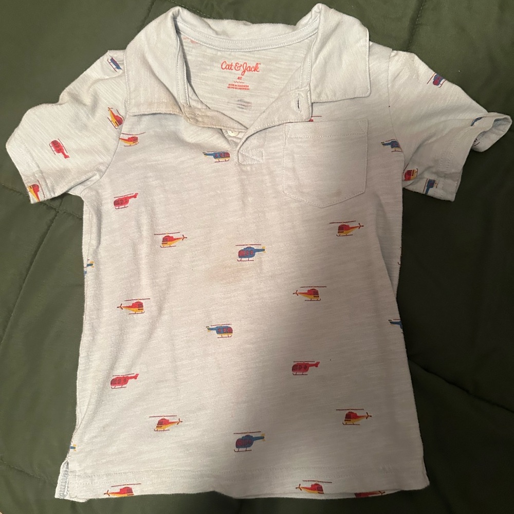 Cat & Jack Kids Polo with Helicopter Print - Light Gray